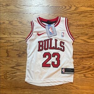 Jordan Bulls White Jersey with Red and Black Details